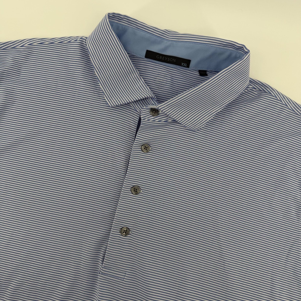 Greyson Polo Shirt Mens XXL Blue White Striped Short Sleeve Performance Golf